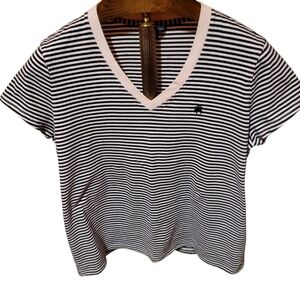 Brooks Brothes Striped V-Neck Pink & Blue Short Sleeve Women's Shirt Size XL